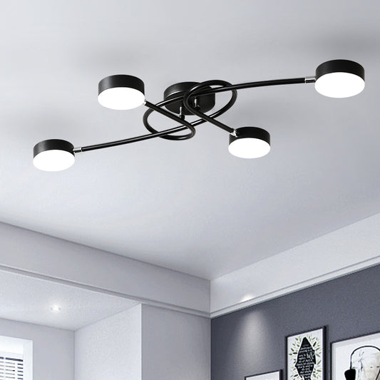 Drum Living Room Semi Flush Lighting Metal 4 Lights Modernist LED Close to Ceiling Lamp in Black with Twisted Arm Black Clearhalo 'Ceiling Lights' 'Close To Ceiling Lights' 'Close to ceiling' 'Semi-flushmount' Lighting' 736105