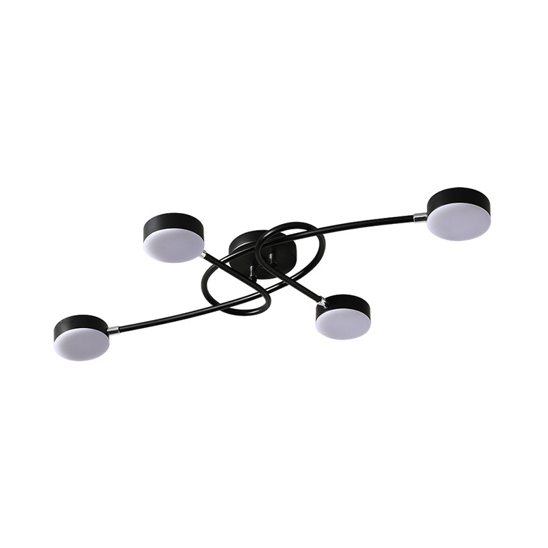 Drum Living Room Semi Flush Lighting Metal 4 Lights Modernist LED Close to Ceiling Lamp in Black with Twisted Arm Clearhalo 'Ceiling Lights' 'Close To Ceiling Lights' 'Close to ceiling' 'Semi-flushmount' Lighting' 736107