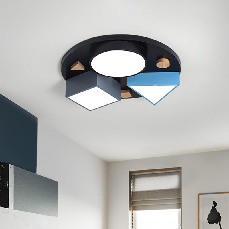 16"/26" W Geometry Bedroom Ceiling Flush Iron LED Modernist Flush Mounted Light in Grey/Grey and Blue Gray-Blue Clearhalo 'Ceiling Lights' 'Close To Ceiling Lights' 'Close to ceiling' 'Flush mount' Lighting' 736109