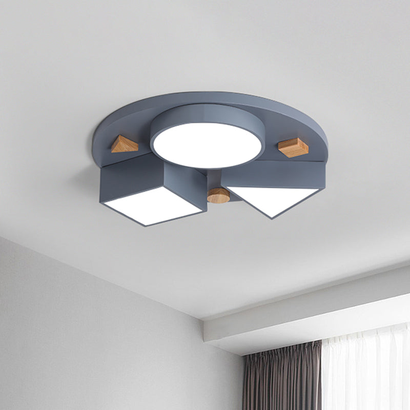 16"/26" W Geometry Bedroom Ceiling Flush Iron LED Modernist Flush Mounted Light in Grey/Grey and Blue Grey Clearhalo 'Ceiling Lights' 'Close To Ceiling Lights' 'Close to ceiling' 'Flush mount' Lighting' 736114