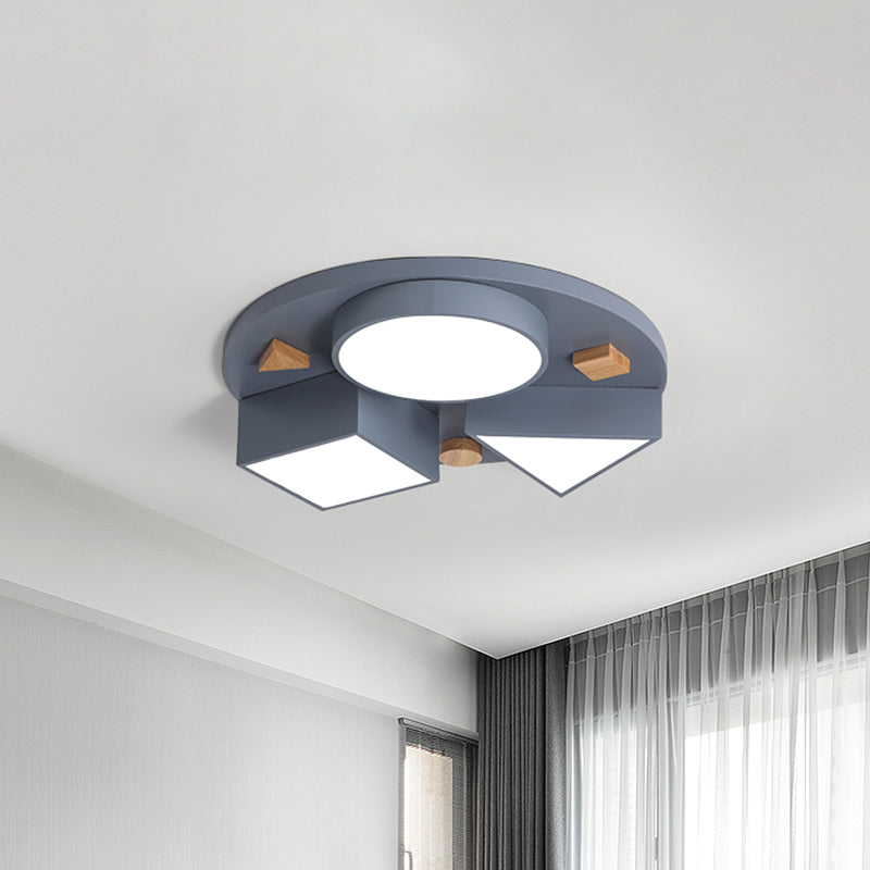 16"/26" W Geometry Bedroom Ceiling Flush Iron LED Modernist Flush Mounted Light in Grey/Grey and Blue Clearhalo 'Ceiling Lights' 'Close To Ceiling Lights' 'Close to ceiling' 'Flush mount' Lighting' 736115