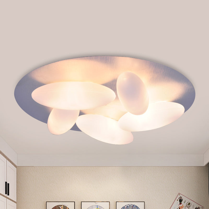 Rice Grain Shape Flush Mount Lighting Modernism White Glass 3/5 Heads Living Room Flush Ceiling Lamp 5 White Clearhalo 'Ceiling Lights' 'Close To Ceiling Lights' 'Close to ceiling' 'Flush mount' Lighting' 736122