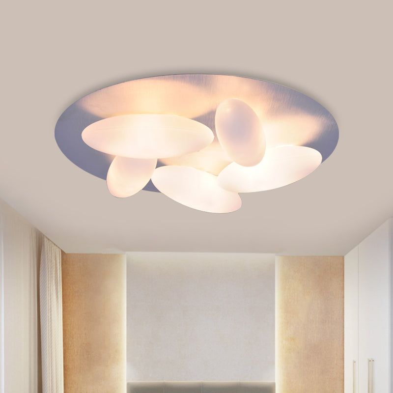 Rice Grain Shape Flush Mount Lighting Modernism White Glass 3/5 Heads Living Room Flush Ceiling Lamp Clearhalo 'Ceiling Lights' 'Close To Ceiling Lights' 'Close to ceiling' 'Flush mount' Lighting' 736123