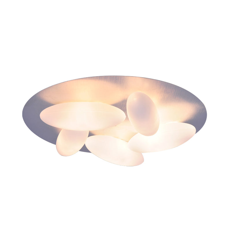 Rice Grain Shape Flush Mount Lighting Modernism White Glass 3/5 Heads Living Room Flush Ceiling Lamp Clearhalo 'Ceiling Lights' 'Close To Ceiling Lights' 'Close to ceiling' 'Flush mount' Lighting' 736124