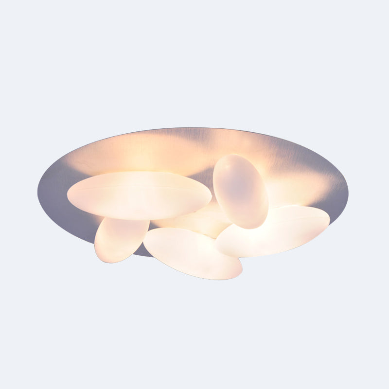 Rice Grain Shape Flush Mount Lighting Modernism White Glass 3/5 Heads Living Room Flush Ceiling Lamp Clearhalo 'Ceiling Lights' 'Close To Ceiling Lights' 'Close to ceiling' 'Flush mount' Lighting' 736125