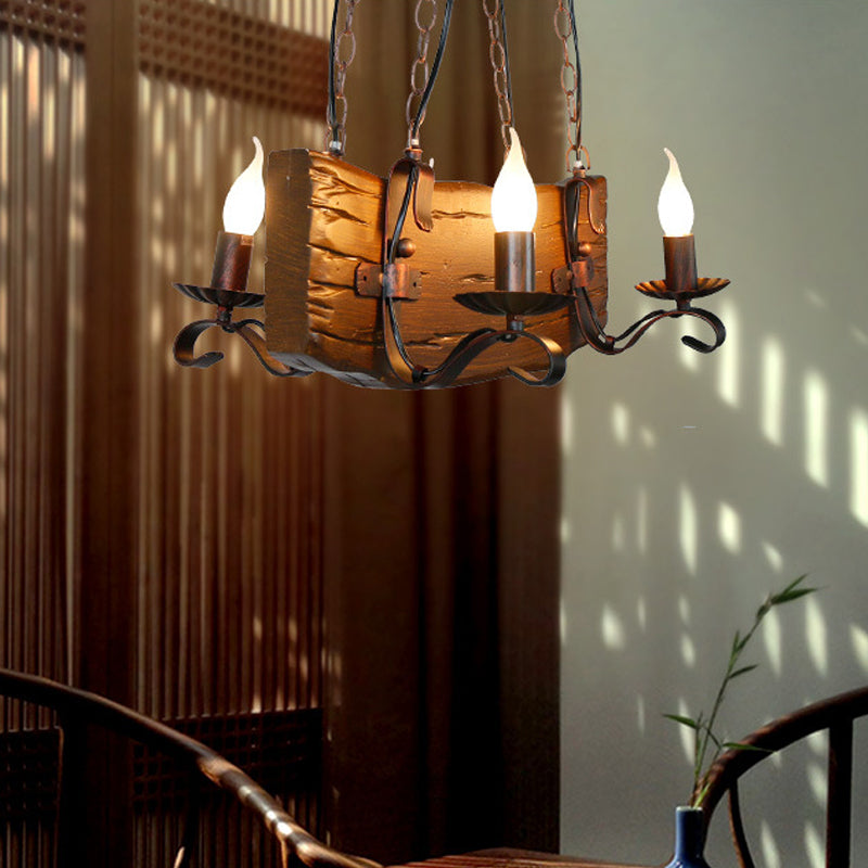 4 Lights Island Lighting Warehouse Candelabra Metal Pendant Lamp in Copper with Rectangle Wood Beam Copper Clearhalo 'Ceiling Lights' 'Island Lights' Lighting' 736147