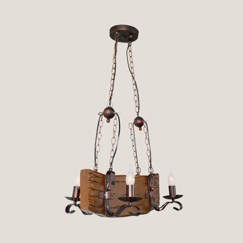 4 Lights Island Lighting Warehouse Candelabra Metal Pendant Lamp in Copper with Rectangle Wood Beam Clearhalo 'Ceiling Lights' 'Island Lights' Lighting' 736149