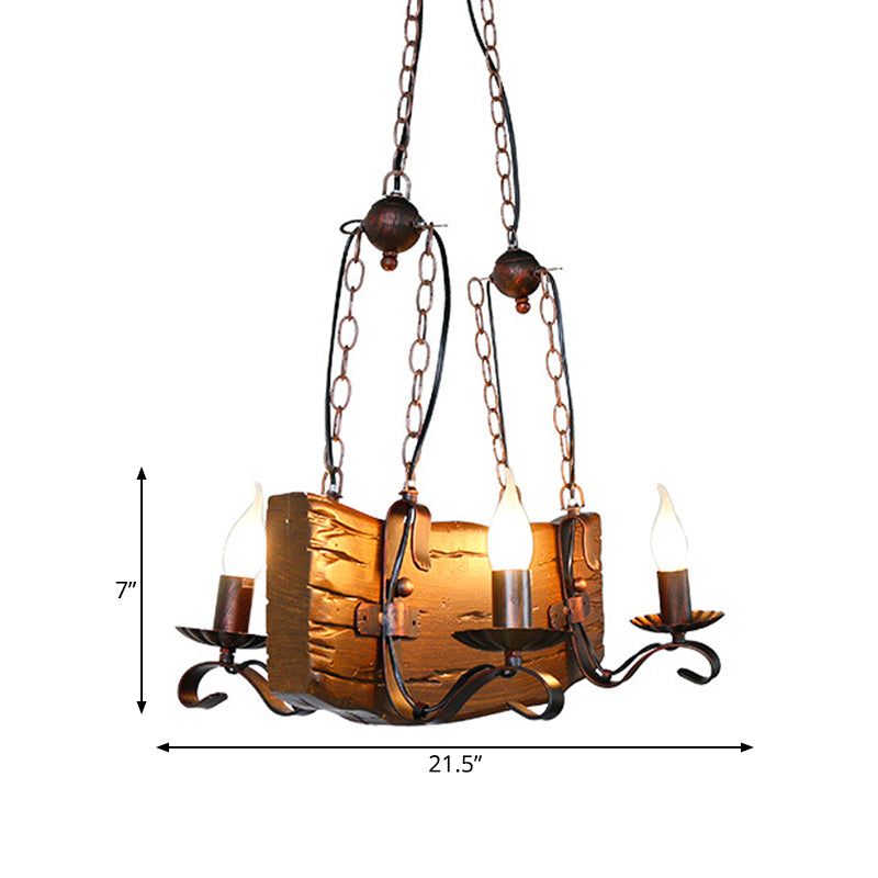 4 Lights Island Lighting Warehouse Candelabra Metal Pendant Lamp in Copper with Rectangle Wood Beam Clearhalo 'Ceiling Lights' 'Island Lights' Lighting' 736150