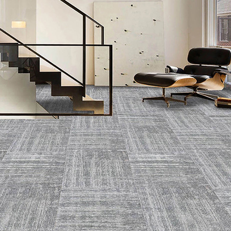 Modern Carpet Tiles Level Loop Glue Down Fire Resistant Carpet Floor Tile Gray/ White/ Gray 40-Piece Set Vinyl Clearhalo 'Carpet Tiles & Carpet Squares' 'carpet_tiles_carpet_squares' 'Flooring 'Home Improvement' 'home_improvement' 'home_improvement_carpet_tiles_carpet_squares' Walls and Ceiling' 7361929