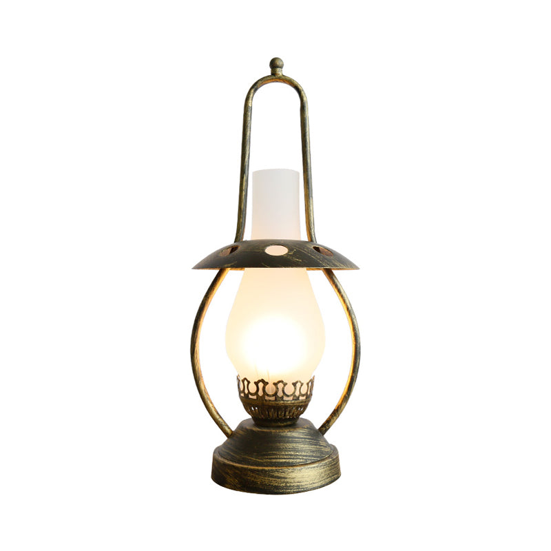 Brass Finish 1 Head Desk Lamp Industrial White Glass Lantern Metallic Table Light with Metal Base Clearhalo 'Lamps' 'Table Lamps' Lighting' 736214