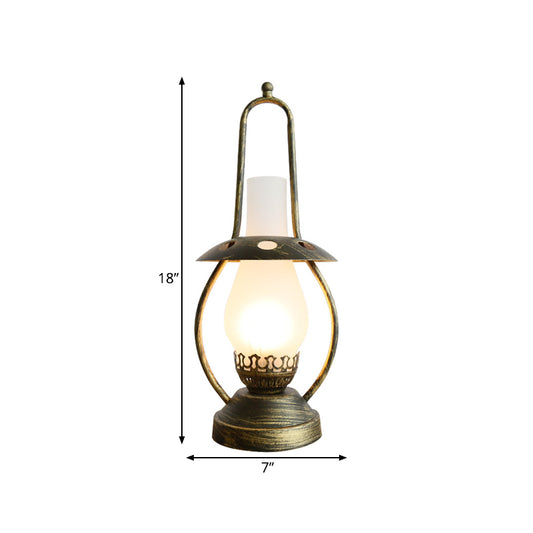 Brass Finish 1 Head Desk Lamp Industrial White Glass Lantern Metallic Table Light with Metal Base Clearhalo 'Lamps' 'Table Lamps' Lighting' 736215