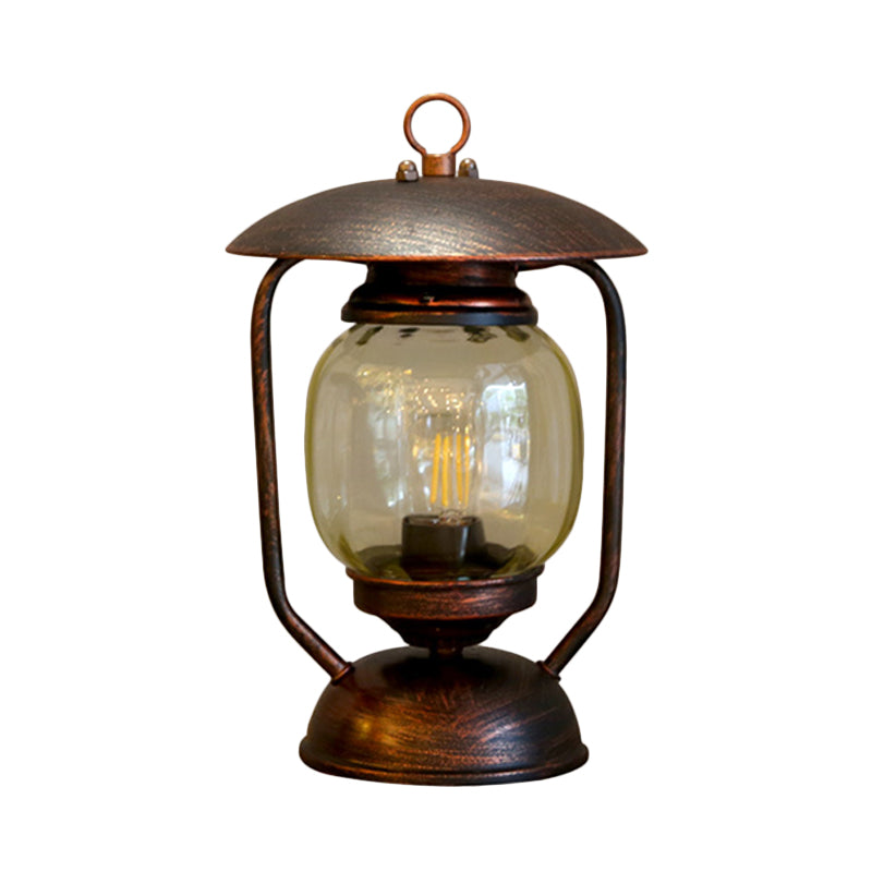 1 Light Kerosene Table Lighting Factory Brass/Copper Finish Tan Glass Desk Lamp for Study Room Clearhalo 'Lamps' 'Table Lamps' Lighting' 736218