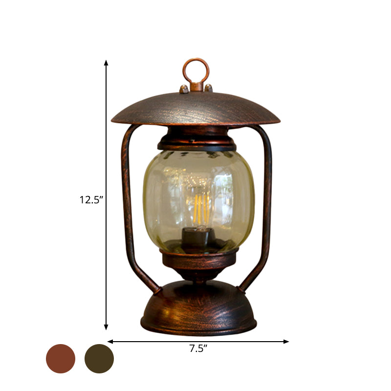 1 Light Kerosene Table Lighting Factory Brass/Copper Finish Tan Glass Desk Lamp for Study Room Clearhalo 'Lamps' 'Table Lamps' Lighting' 736219