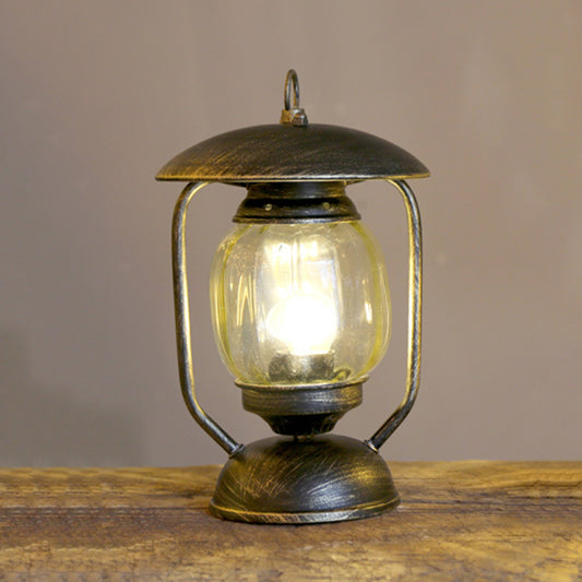 1 Light Kerosene Table Lighting Factory Brass/Copper Finish Tan Glass Desk Lamp for Study Room Clearhalo 'Lamps' 'Table Lamps' Lighting' 736222