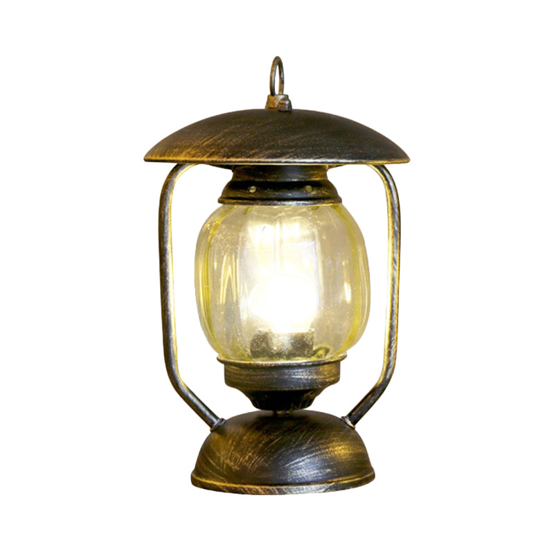 1 Light Kerosene Table Lighting Factory Brass/Copper Finish Tan Glass Desk Lamp for Study Room Clearhalo 'Lamps' 'Table Lamps' Lighting' 736223