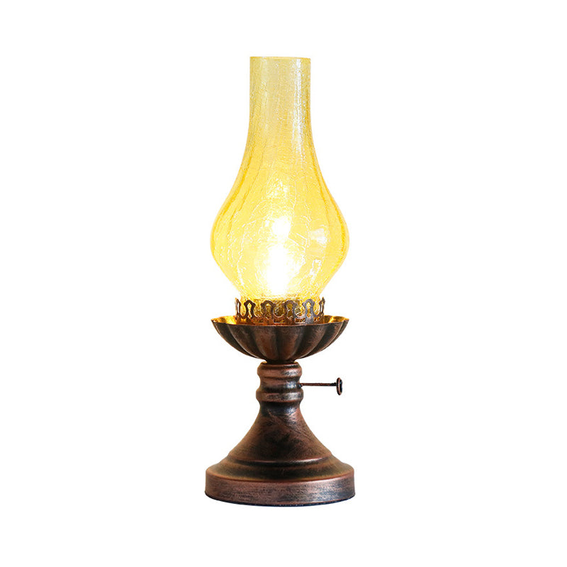 1 Light Yellow/Clear Crackle Glass Table Lamp Industrial Copper Finish Vase Shade Bedroom Desk Lighting Clearhalo 'Lamps' 'Table Lamps' Lighting' 736229