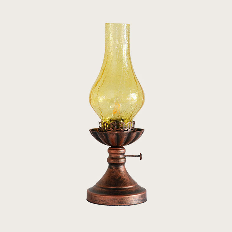 1 Light Yellow/Clear Crackle Glass Table Lamp Industrial Copper Finish Vase Shade Bedroom Desk Lighting Clearhalo 'Lamps' 'Table Lamps' Lighting' 736230