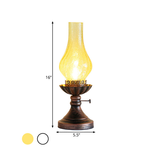 1 Light Yellow/Clear Crackle Glass Table Lamp Industrial Copper Finish Vase Shade Bedroom Desk Lighting Clearhalo 'Lamps' 'Table Lamps' Lighting' 736231