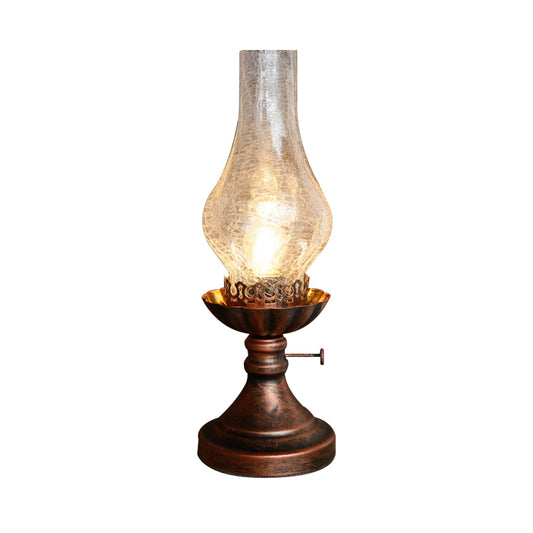 1 Light Yellow/Clear Crackle Glass Table Lamp Industrial Copper Finish Vase Shade Bedroom Desk Lighting Clearhalo 'Lamps' 'Table Lamps' Lighting' 736234