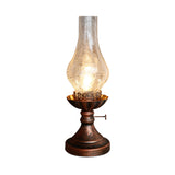 1 Light Yellow/Clear Crackle Glass Table Lamp Industrial Copper Finish Vase Shade Bedroom Desk Lighting Clearhalo 'Lamps' 'Table Lamps' Lighting' 736234