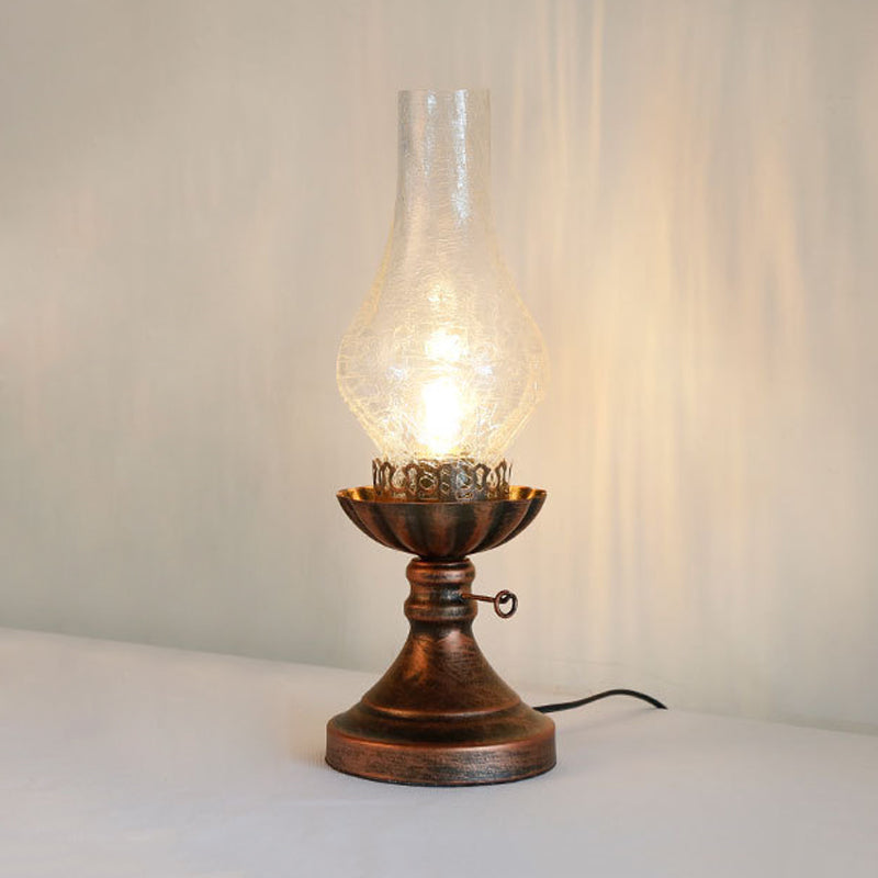 1 Light Yellow/Clear Crackle Glass Table Lamp Industrial Copper Finish Vase Shade Bedroom Desk Lighting Clearhalo 'Lamps' 'Table Lamps' Lighting' 736235