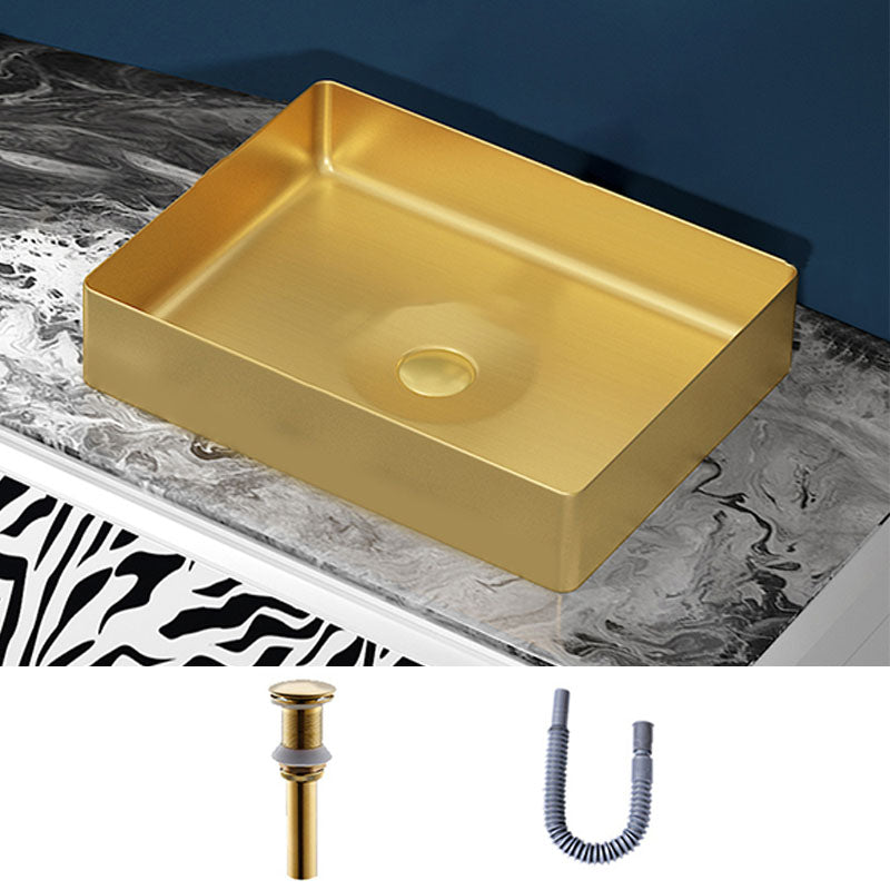 Modern Bathroom Sink with Pop-Up Drain Metal Rectangular Vessel Bathroom Sink Gold Unavailiable Sink Clearhalo 'Bathroom Remodel & Bathroom Fixtures' 'Bathroom Sinks & Faucet Components' 'Bathroom Sinks' 'bathroom_sink' 'Home Improvement' 'home_improvement' 'home_improvement_bathroom_sink' 7362354