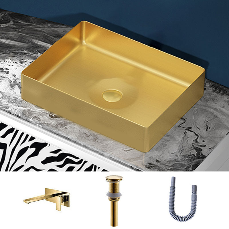 Modern Bathroom Sink with Pop-Up Drain Metal Rectangular Vessel Bathroom Sink Gold Wall Mounted Faucet Sink with Faucet Clearhalo 'Bathroom Remodel & Bathroom Fixtures' 'Bathroom Sinks & Faucet Components' 'Bathroom Sinks' 'bathroom_sink' 'Home Improvement' 'home_improvement' 'home_improvement_bathroom_sink' 7362365