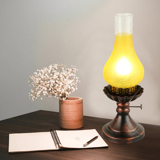 Copper Vase Shade Table Lighting Factory Tan Crackle/Yellow Glass 1-Head Bedside Desk Lamp with Metal Base Yellow Clearhalo 'Lamps' 'Table Lamps' Lighting' 736236