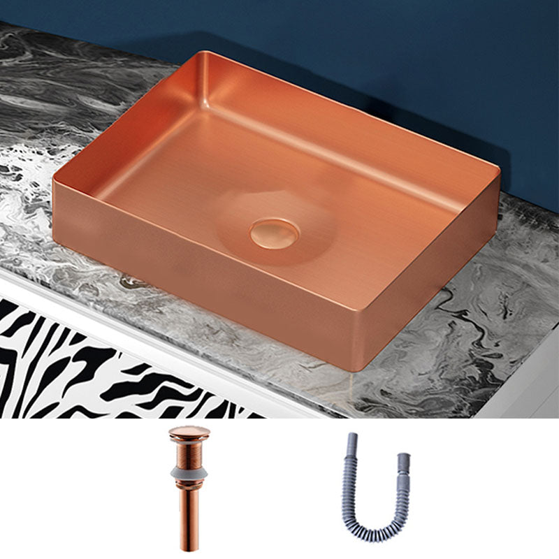 Modern Bathroom Sink with Pop-Up Drain Metal Rectangular Vessel Bathroom Sink Rose Gold Unavailiable Sink Clearhalo 'Bathroom Remodel & Bathroom Fixtures' 'Bathroom Sinks & Faucet Components' 'Bathroom Sinks' 'bathroom_sink' 'Home Improvement' 'home_improvement' 'home_improvement_bathroom_sink' 7362377