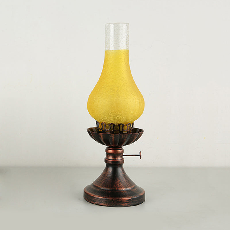 Copper Vase Shade Table Lighting Factory Tan Crackle/Yellow Glass 1-Head Bedside Desk Lamp with Metal Base Clearhalo 'Lamps' 'Table Lamps' Lighting' 736238