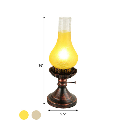Copper Vase Shade Table Lighting Factory Tan Crackle/Yellow Glass 1-Head Bedside Desk Lamp with Metal Base Clearhalo 'Lamps' 'Table Lamps' Lighting' 736239