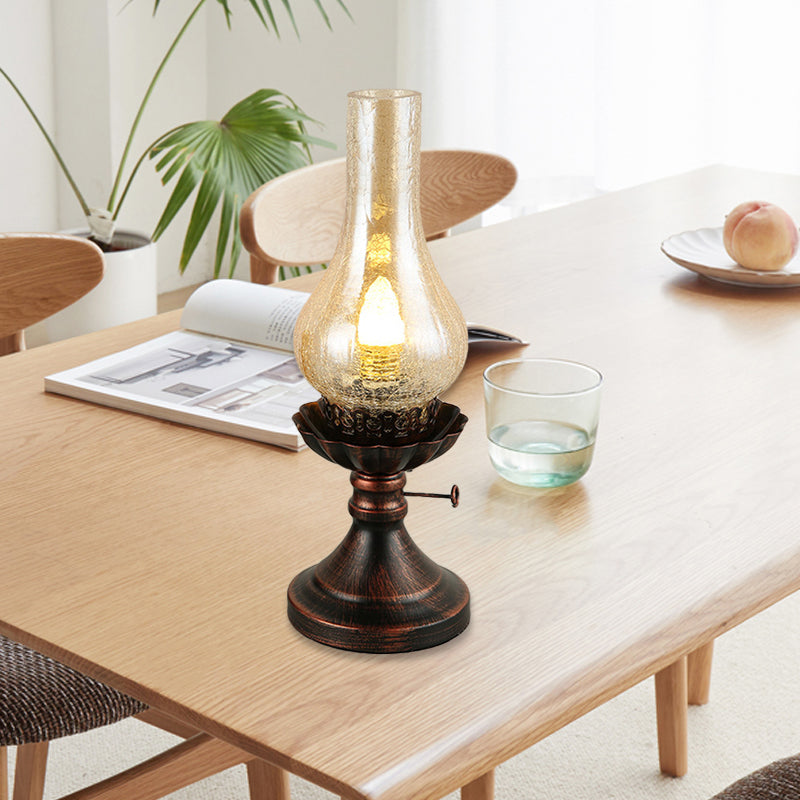 Copper Vase Shade Table Lighting Factory Tan Crackle/Yellow Glass 1-Head Bedside Desk Lamp with Metal Base Clearhalo 'Lamps' 'Table Lamps' Lighting' 736241