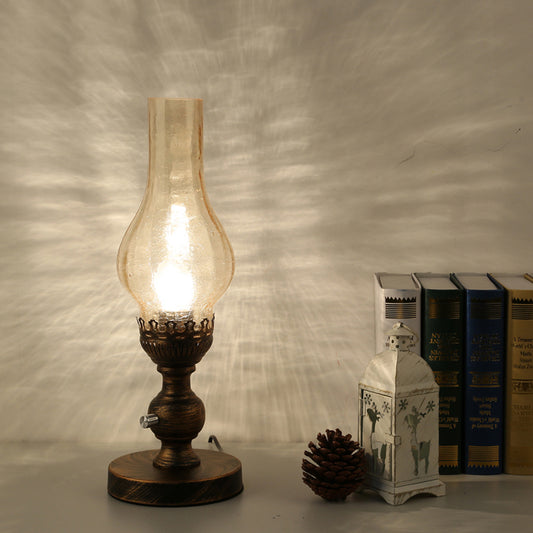 Industrial Vase Table Light 1 Head Orange/Clear Crackle Glass Desk Lighting for Bedroom with Iron Base Tan Clearhalo 'Lamps' 'Table Lamps' Lighting' 736244