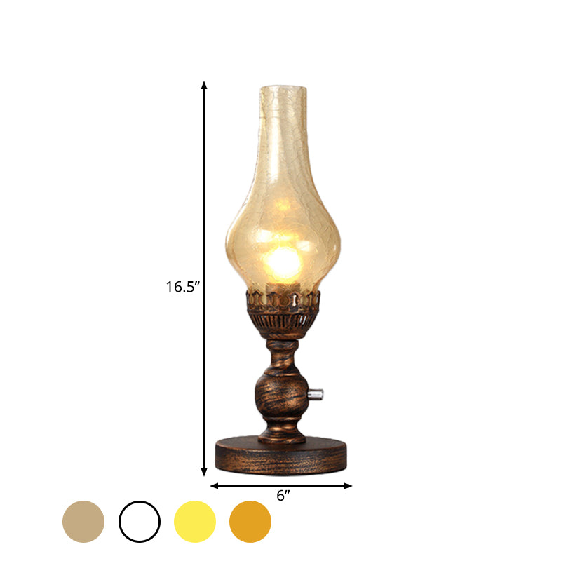 Industrial Vase Table Light 1 Head Orange/Clear Crackle Glass Desk Lighting for Bedroom with Iron Base Clearhalo 'Lamps' 'Table Lamps' Lighting' 736247