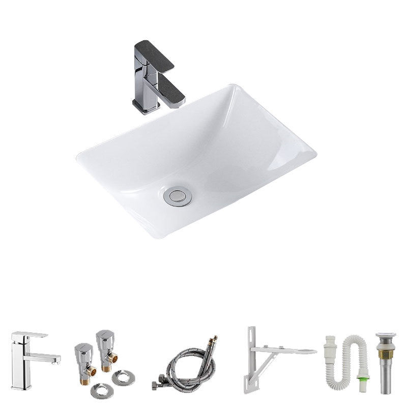 Modern Undermount Vanity Sink Porcelain Shut-Off Valve Included Bathroom Sink 19"L x 14"W x 8"H Sink with Faucet Clearhalo 'Bathroom Remodel & Bathroom Fixtures' 'Bathroom Sinks & Faucet Components' 'Bathroom Sinks' 'bathroom_sink' 'Home Improvement' 'home_improvement' 'home_improvement_bathroom_sink' 7362490