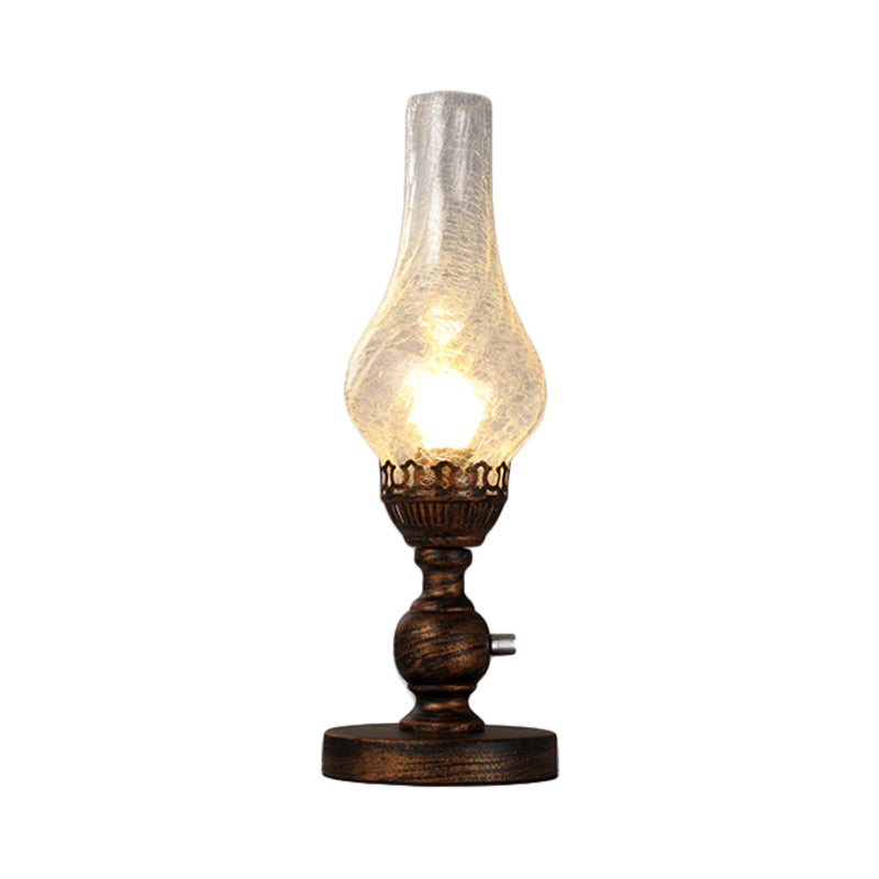 Industrial Vase Table Light 1 Head Orange/Clear Crackle Glass Desk Lighting for Bedroom with Iron Base Clearhalo 'Lamps' 'Table Lamps' Lighting' 736250
