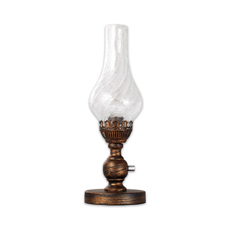 Industrial Vase Table Light 1 Head Orange/Clear Crackle Glass Desk Lighting for Bedroom with Iron Base Clearhalo 'Lamps' 'Table Lamps' Lighting' 736251