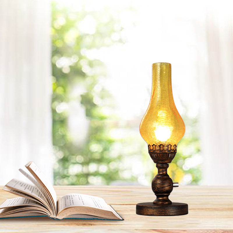 Industrial Vase Table Light 1 Head Orange/Clear Crackle Glass Desk Lighting for Bedroom with Iron Base Clearhalo 'Lamps' 'Table Lamps' Lighting' 736257