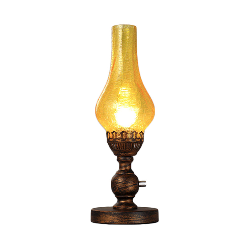 Industrial Vase Table Light 1 Head Orange/Clear Crackle Glass Desk Lighting for Bedroom with Iron Base Clearhalo 'Lamps' 'Table Lamps' Lighting' 736258