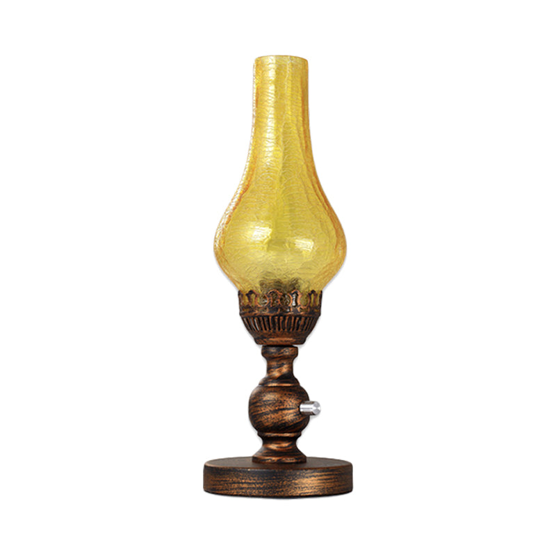Industrial Vase Table Light 1 Head Orange/Clear Crackle Glass Desk Lighting for Bedroom with Iron Base Clearhalo 'Lamps' 'Table Lamps' Lighting' 736259