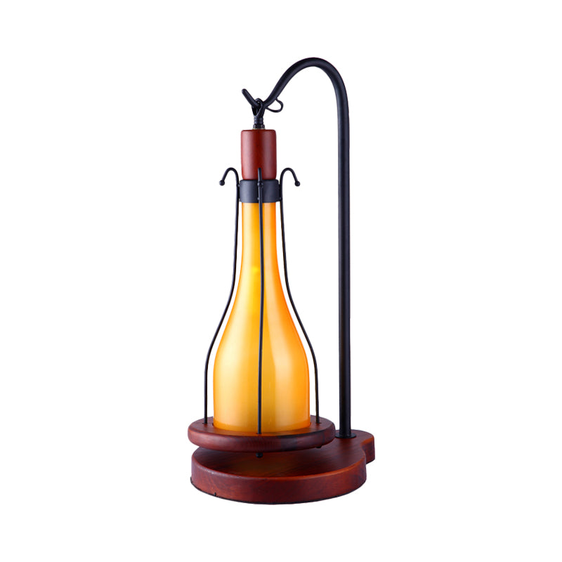 Bottle Bedroom Desk Lighting Farm Style Yellow Glass 1-Head Copper Finish Table Light with Wood Base Clearhalo 'Lamps' 'Table Lamps' Lighting' 736265