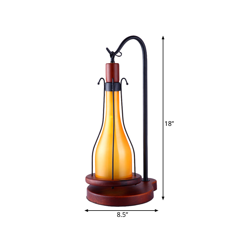 Bottle Bedroom Desk Lighting Farm Style Yellow Glass 1-Head Copper Finish Table Light with Wood Base Clearhalo 'Lamps' 'Table Lamps' Lighting' 736267