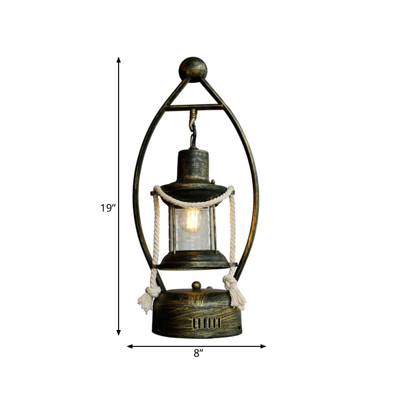 1 Light Lantern Table Light Factory Style Brass Finish Clear Glass Desk Lamp with Oval Frame Clearhalo 'Lamps' 'Table Lamps' Lighting' 736298