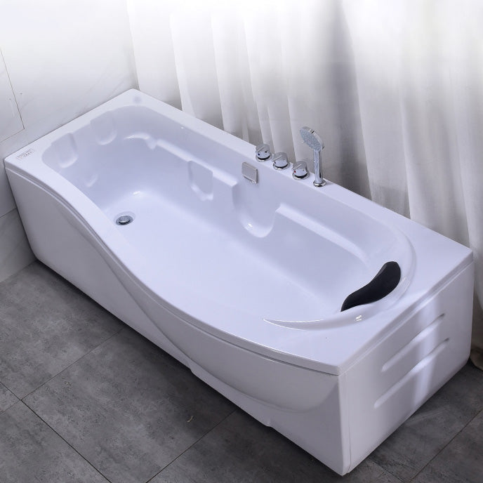 Modern Rectangular Bathtub Stand Alone Acrylic White Soaking Bath 63"L x 30"W x 22"H Left Tub with Silver 5-Piece Set Clearhalo 'Bathroom Remodel & Bathroom Fixtures' 'Bathtubs' 'Home Improvement' 'home_improvement' 'home_improvement_bathtubs' 'Showers & Bathtubs' 7364167