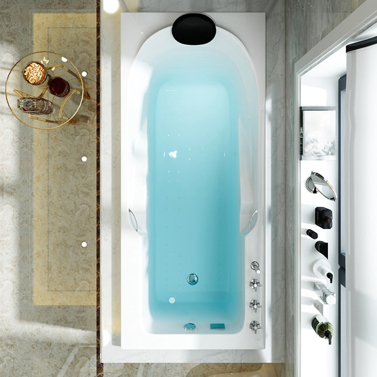 Modern Acrylic Rectangular Bathtub White Drop-in Soaking Bath 59"L x 29"W x 20"H Left Tub with Silver 5-Piece Set Clearhalo 'Bathroom Remodel & Bathroom Fixtures' 'Bathtubs' 'Home Improvement' 'home_improvement' 'home_improvement_bathtubs' 'Showers & Bathtubs' 7364213