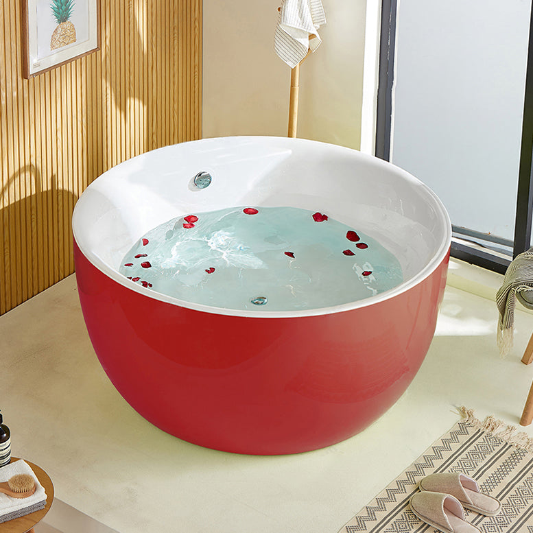 Antique Finish Round Bathtub Stand Alone Modern Soaking Bath Tub Red Clearhalo 'Bathroom Remodel & Bathroom Fixtures' 'Bathtubs' 'Home Improvement' 'home_improvement' 'home_improvement_bathtubs' 'Showers & Bathtubs' 7364261