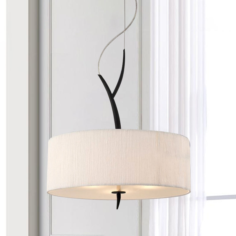 Drum Shape Pendant Chandelier Minimalist Fabric 3 Heads White/Black Ceiling Suspension Lamp White Clearhalo 'Ceiling Lights' 'Chandeliers' 'Modern Chandeliers' 'Modern' Lighting' 736431
