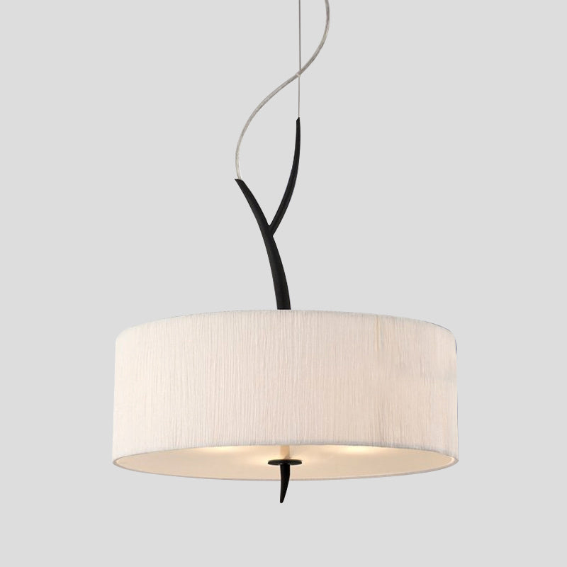 Drum Shape Pendant Chandelier Minimalist Fabric 3 Heads White/Black Ceiling Suspension Lamp Clearhalo 'Ceiling Lights' 'Chandeliers' 'Modern Chandeliers' 'Modern' Lighting' 736433