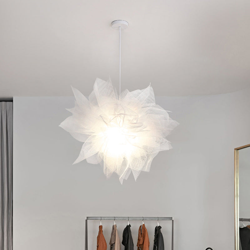 Sheer Flower Ceiling Pendant Light Modernism 1 Light 18"/27" Width White/Blue/Pink Suspension Lamp for Bedroom White Clearhalo 'Ceiling Lights' 'Modern Pendants' 'Modern' 'Pendant Lights' 'Pendants' Lighting' 736463