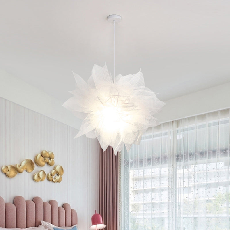 Sheer Flower Ceiling Pendant Light Modernism 1 Light 18"/27" Width White/Blue/Pink Suspension Lamp for Bedroom Clearhalo 'Ceiling Lights' 'Modern Pendants' 'Modern' 'Pendant Lights' 'Pendants' Lighting' 736464